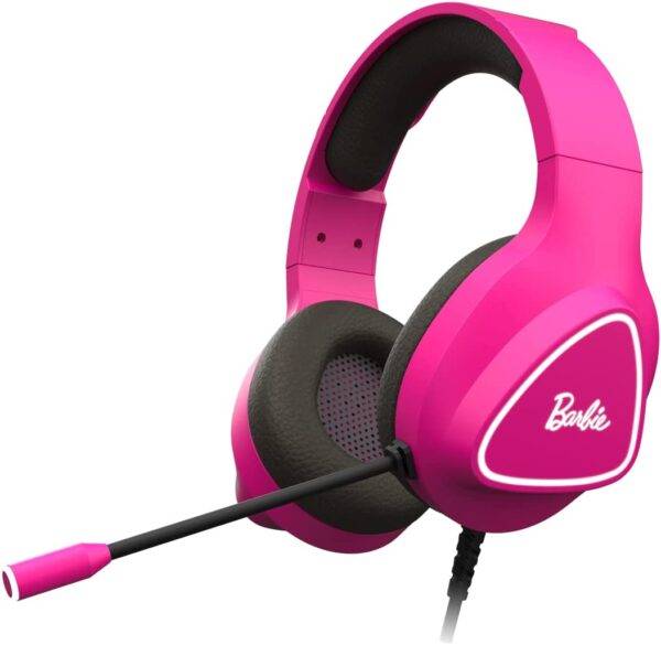 KROM Casque de Jeu Barbie KHALI -NXKROMKHALIB- Casque avec Microphone Flexible, stéréo, LED Blanche, Haut-parleurs 50mm, Bandeau réglable, PC, Switch,PS4, PS5, Xbox One, USB, Jack 3.5mm, Rose