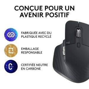 Logitech MX Master 3S (Graphite)  Souris sans fil - droitier - capteur optique 8000 dpi - 7 boutons - molette exclusive pour le pouce - technologie Logitech Flow