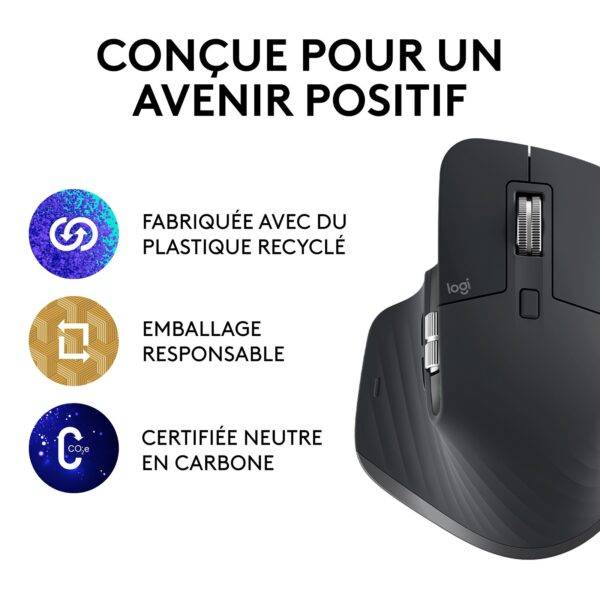Logitech MX Master 3S (Graphite)  Souris sans fil - droitier - capteur optique 8000 dpi - 7 boutons - molette exclusive pour le pouce - technologie Logitech Flow