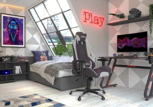 MC Racing Fauteuil de Gamer Tissu, Gris/Noir, 58 x 69 x 125 cm – Image 5
