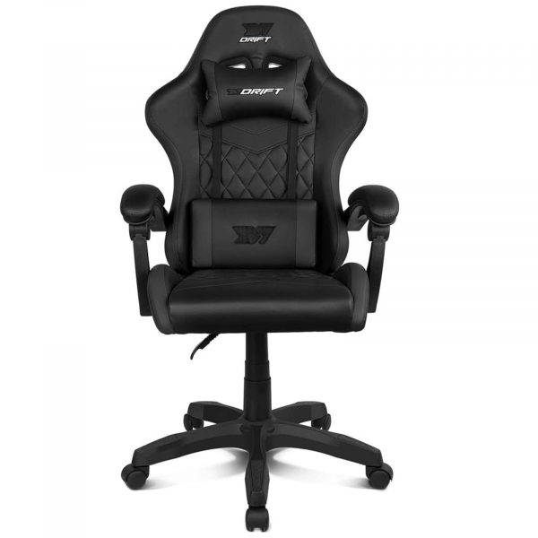 DRIFT GAMING DR35 - Chaise Professionnelle, Similicuir, Accoudoirs rembourrés, Piston Classe 3, Base en Nylon renforcé, Siège inclinable, Hauteur réglable, Coussin Lombaire/Cervical, Noir